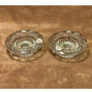 Vintage Pair of Cut Lead Crystal Round Footed Candle Holders-NEW
